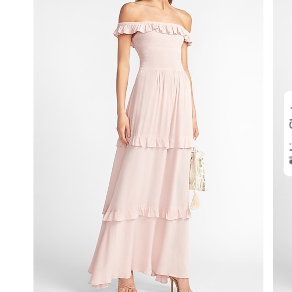 EXPRESS Off the Shoulder Ruffle Maxi Dress